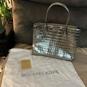 Michael Kors Silver Embossed Leather Tote